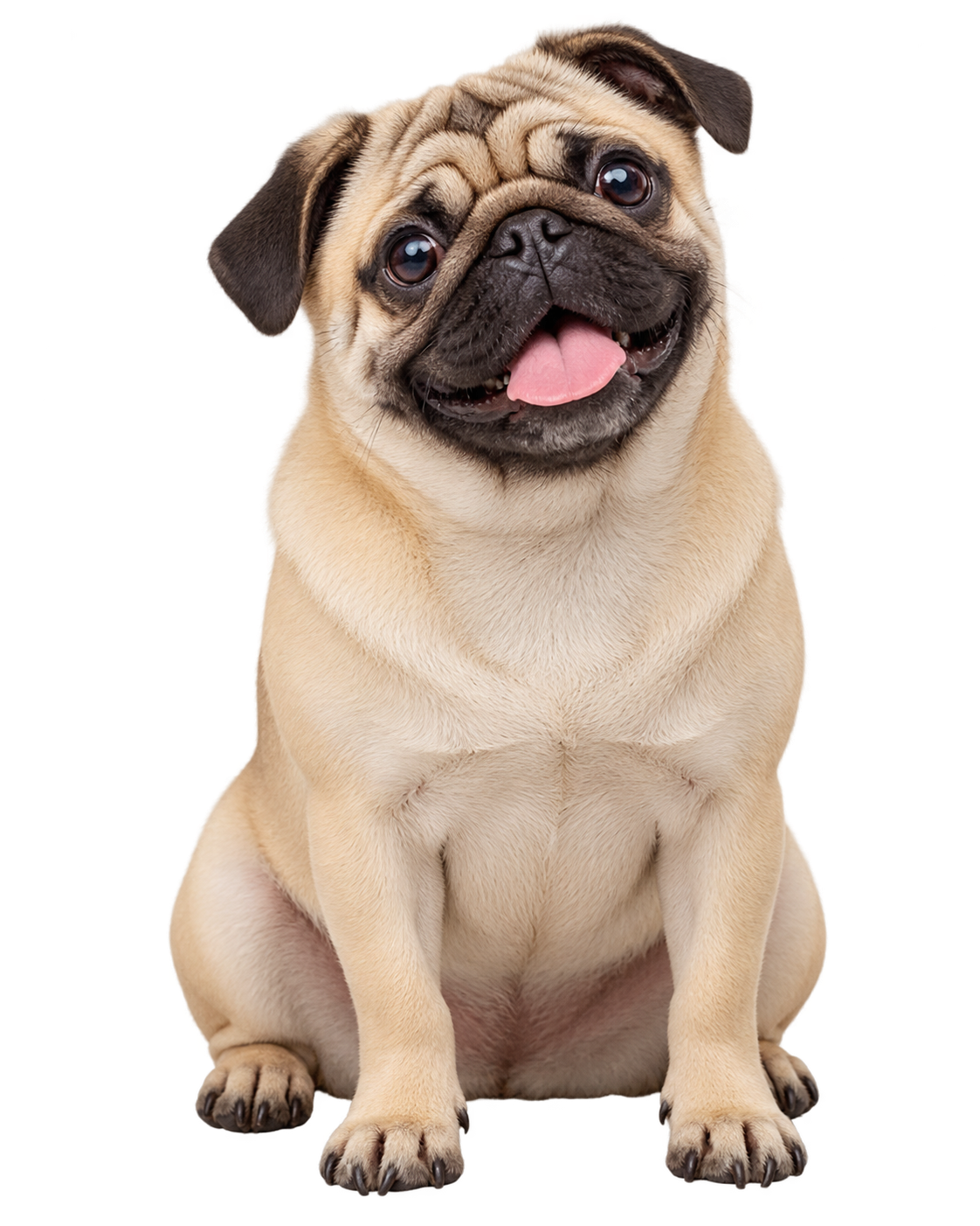 Cheerful pug sitting attentively
